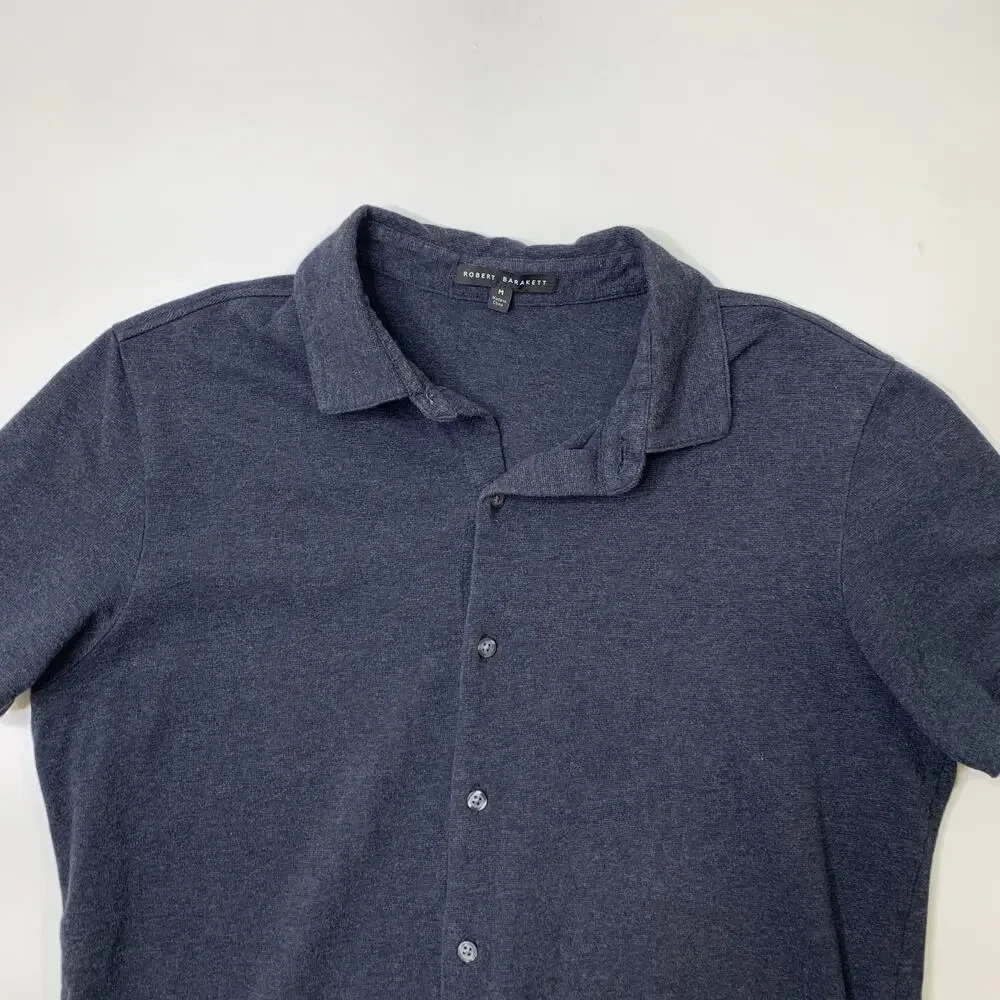 Robert Barakett Shirt Mens M Medium Indigo Brody Short Sleeve Knit Button Up